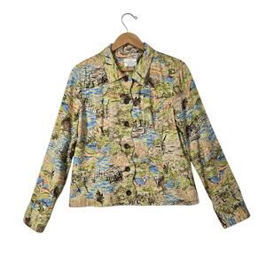 Christopher & Banks Jacket L Multicolor Button Front Long Sleeve Cotton Stretch